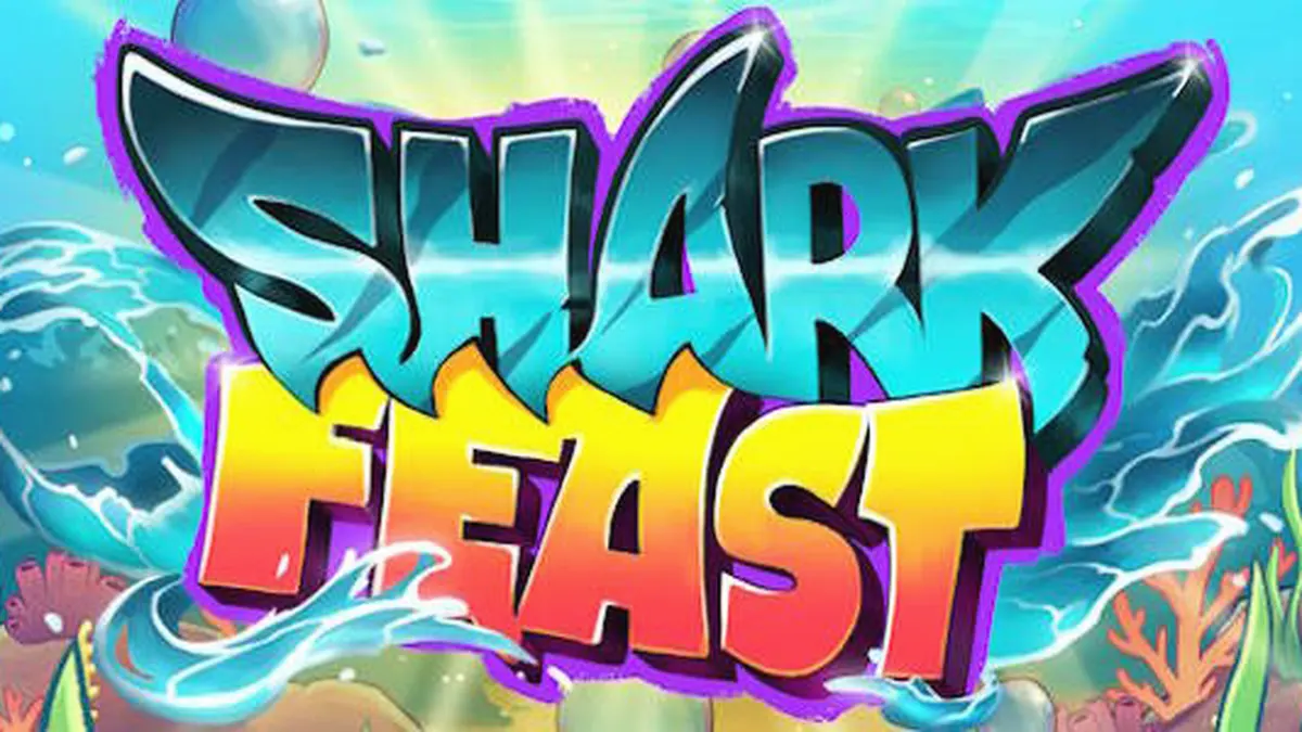 Tampilan visual game slot Shark Feast dengan tema bawah laut neon